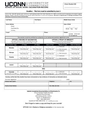 UConn School of Social Work Vaccination Record Form