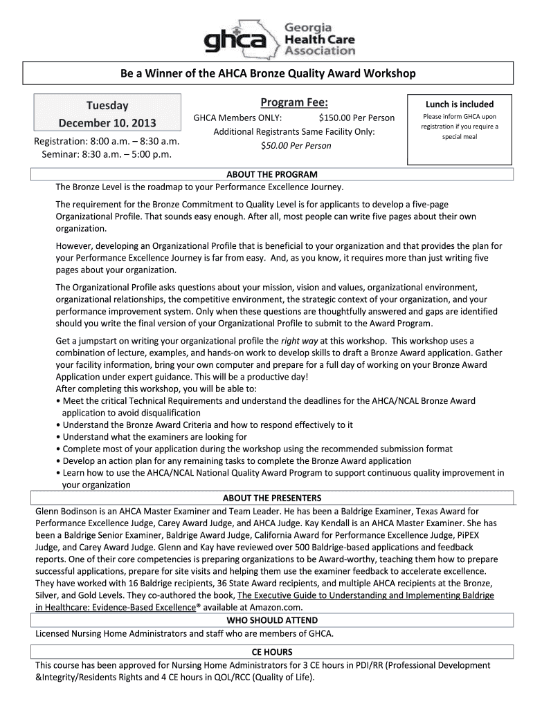 Fillable Online ghca Be a Winner of the AHCA Bronze Quality Award