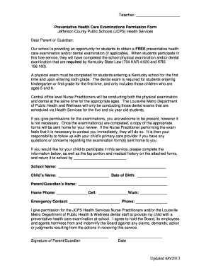 Kentucky Preventative Health Care Examinations Permission Form