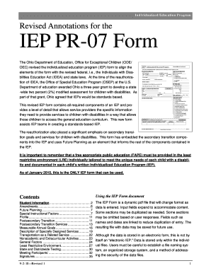 Ohio IEP PR-07 Form