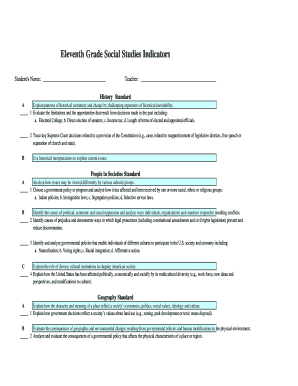 Eleventh Grade Social Studies Indicators