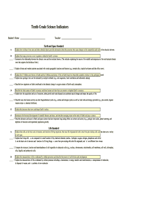 Tenth Grade Science Indicators