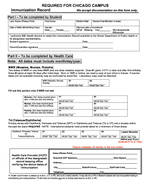 Chicago Campus Immunization Record Form