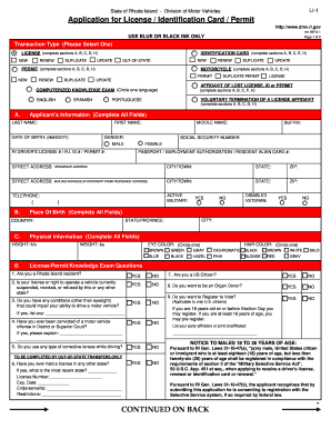 Rhode Island DMV License Application Form