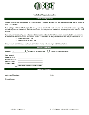 Credit Card Charge Authorization Agreement