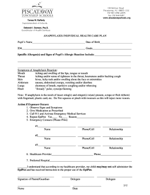 Anaphylaxis Individual Health Care Plan