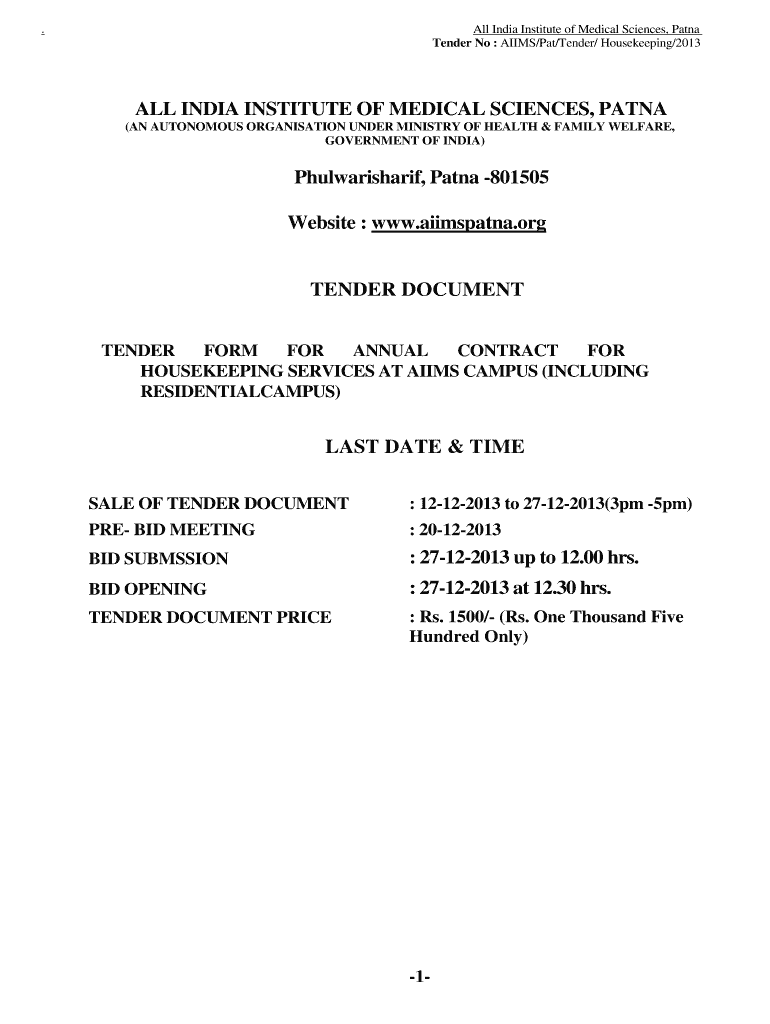 Fillable Online RE TENDER FOR HOUSEKEEPING HOSPITAL 1314docx Fax