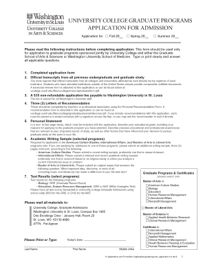 University College Graduate Programs Application