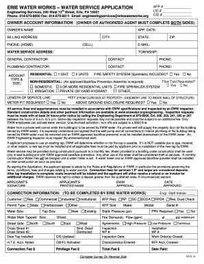 Erie Water Works Water Service Application