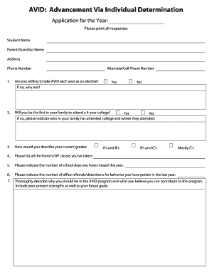 AVID Program Application Form