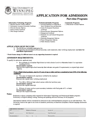 Application for Admission Part-time Programs