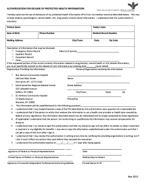 Authorization for Release of Protected Health Information