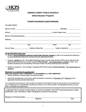 Henrico County Gifted Education Questionnaire