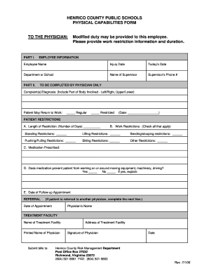 Henrico County Public Schools Physical Capabilities Form