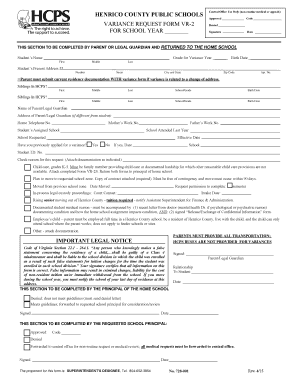 Henrico County Public Schools Variance Request Form