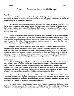 Middle Ages Travel and Communication Worksheet