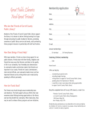 Friends of Carroll County Public Library Membership Application