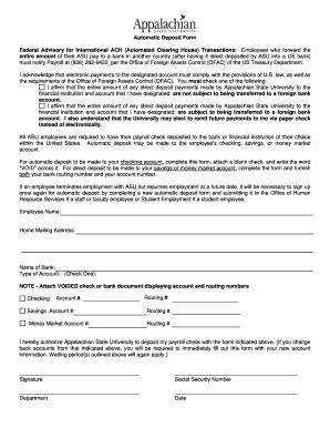 Automatic Deposit Form for ASU Employees