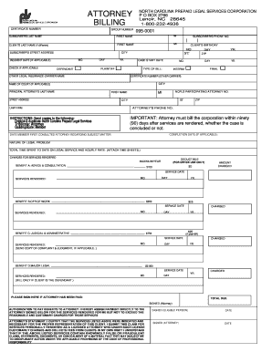 North Carolina Prepaid Legal Services Billing Form