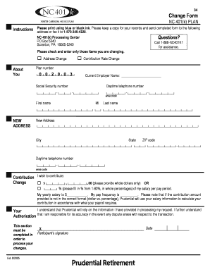 NC 401(k) Plan Change Form