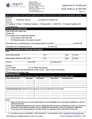 Traditional, Roth, Rollover, or SEP IRA Application
