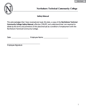 Northshore Technical Community College Safety Manual Acknowledgment
