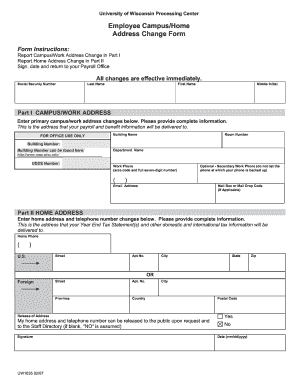 University of Wisconsin Employee Address Change Form