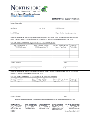 2014-2015 Child Support Paid Form