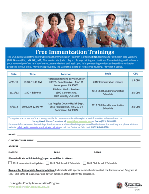 LA County Immunization Training Registration Form