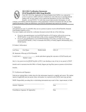 2013-2014 SNAP Benefits Verification Form