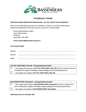 FEEDBACK FORM - Town of Bassendean