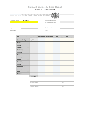 University of California Student Biweekly Time Sheet