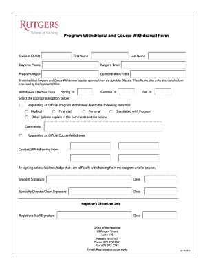 Rutgers Program and Course Withdrawal Form