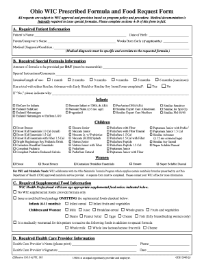 Ohio WIC Prescribed Formula and Food Request Form