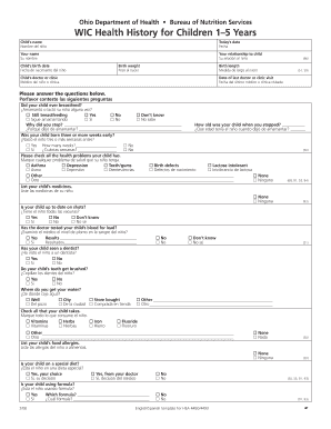 WIC Health History for Children 1–5 Years