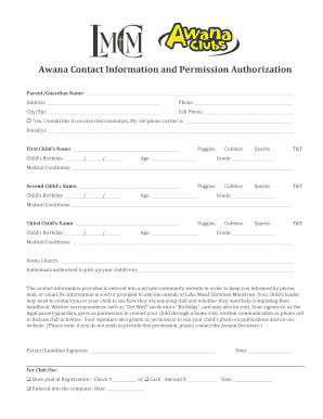 Awana Contact Information and Permission Authorization
