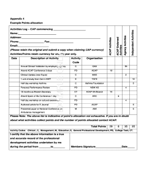 CAP Activities Log Form