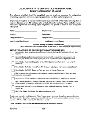 California State University Employee Separation Checklist