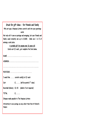 Hospices Lottery Scratch Card Order Form