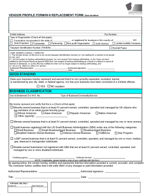 Vendor Profile Form W-9 Replacement
