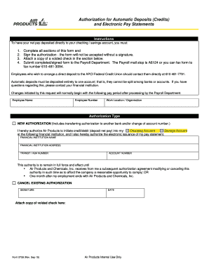 Authorization for Automatic Deposits and Electronic Pay Statements