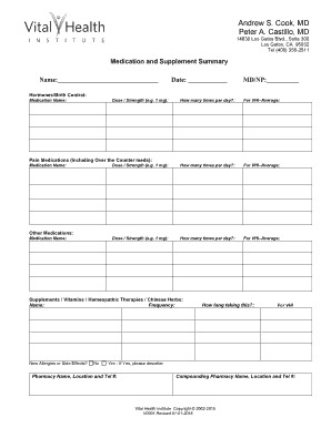 Medication and Supplement Summary Form