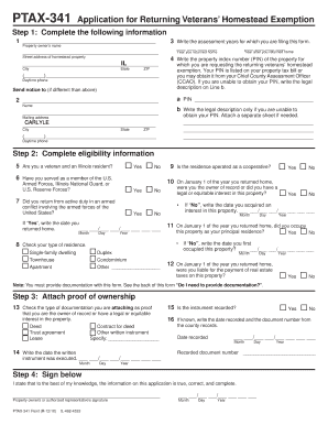 Illinois Returning Veterans' Homestead Exemption Application