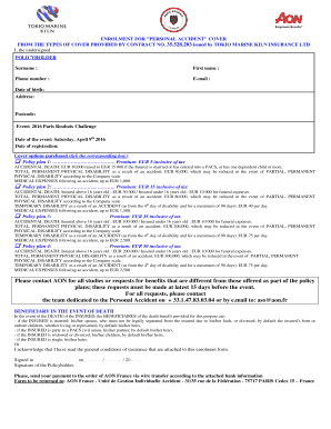 Formulaire d'inscription pour une assurance accident personnelle