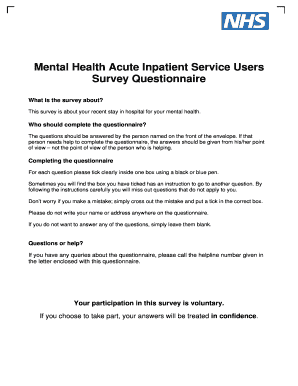 Mental Health Inpatient Survey Questionnaire