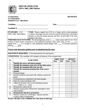 Driver Operator NFPA 1002 Exam Form
