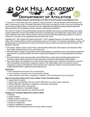 New Jersey Sports-Related Concussion Fact Sheet & Parent/Guardian Acknowledgement Form