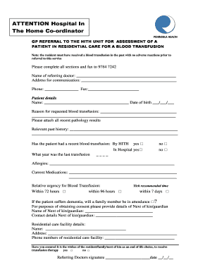 Hospital Blood Transfusion Referral Form