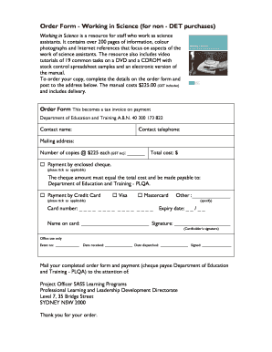 Order Form for Working in Science
