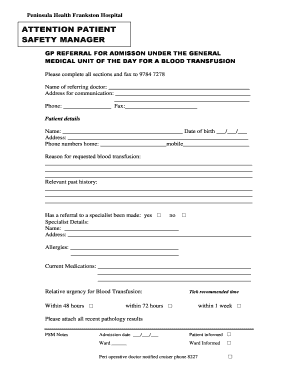 GP Referral for Blood Transfusion